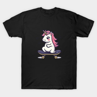 Cute Unicorn On A Skateboard Design T-Shirt